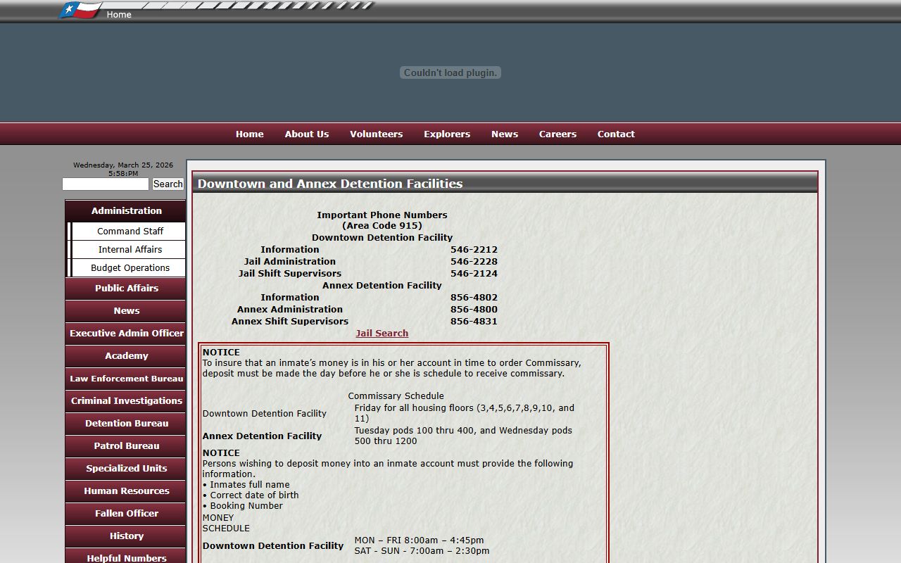 El Paso 72 hour booking El Paso County inmate search