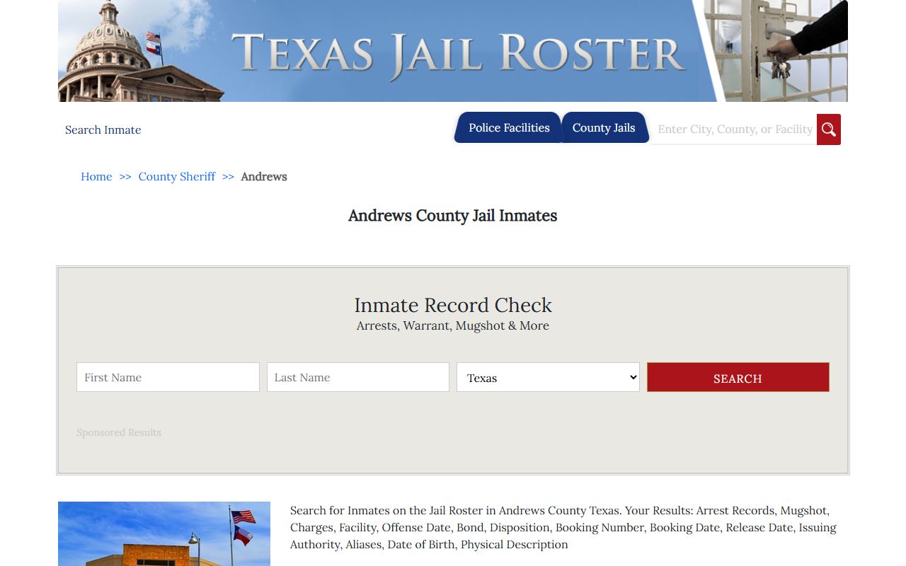 Andrews County 72 hour booking jail resource page