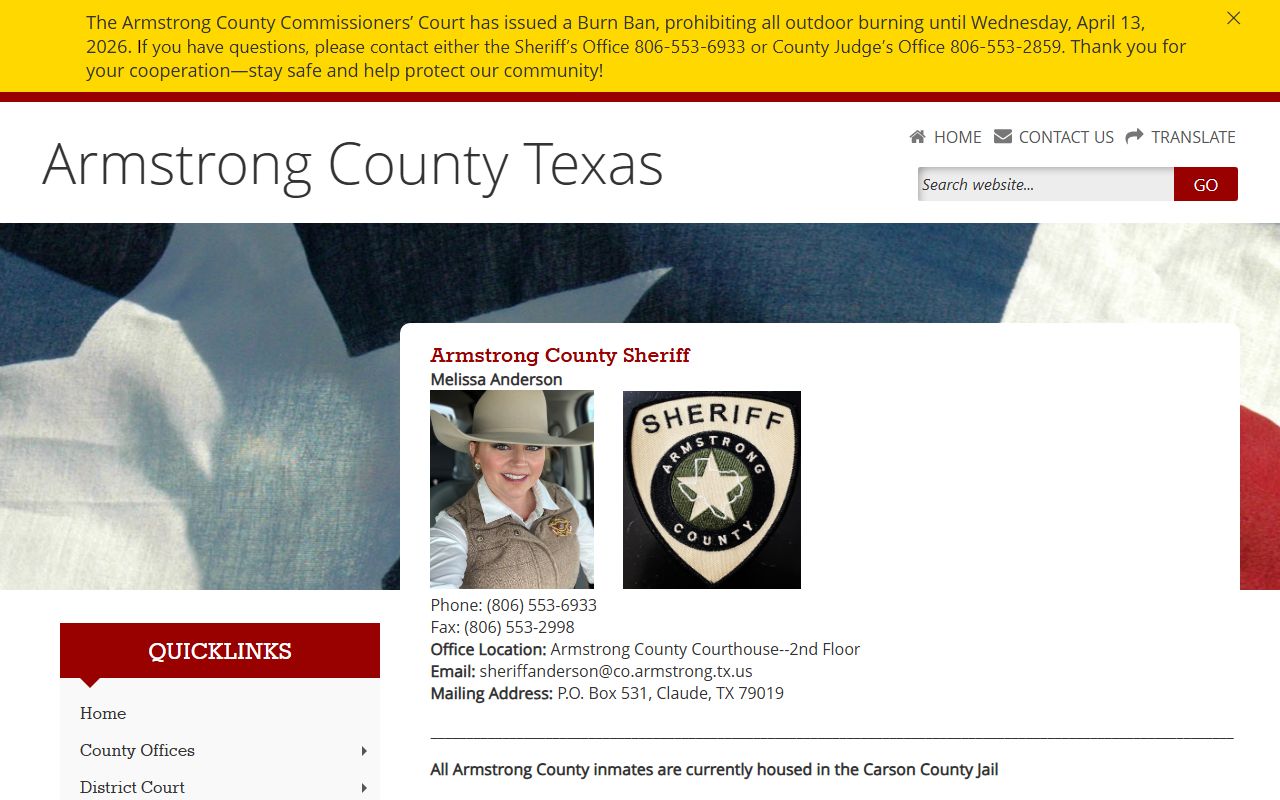 Armstrong County 72 hour booking Sheriff's Office