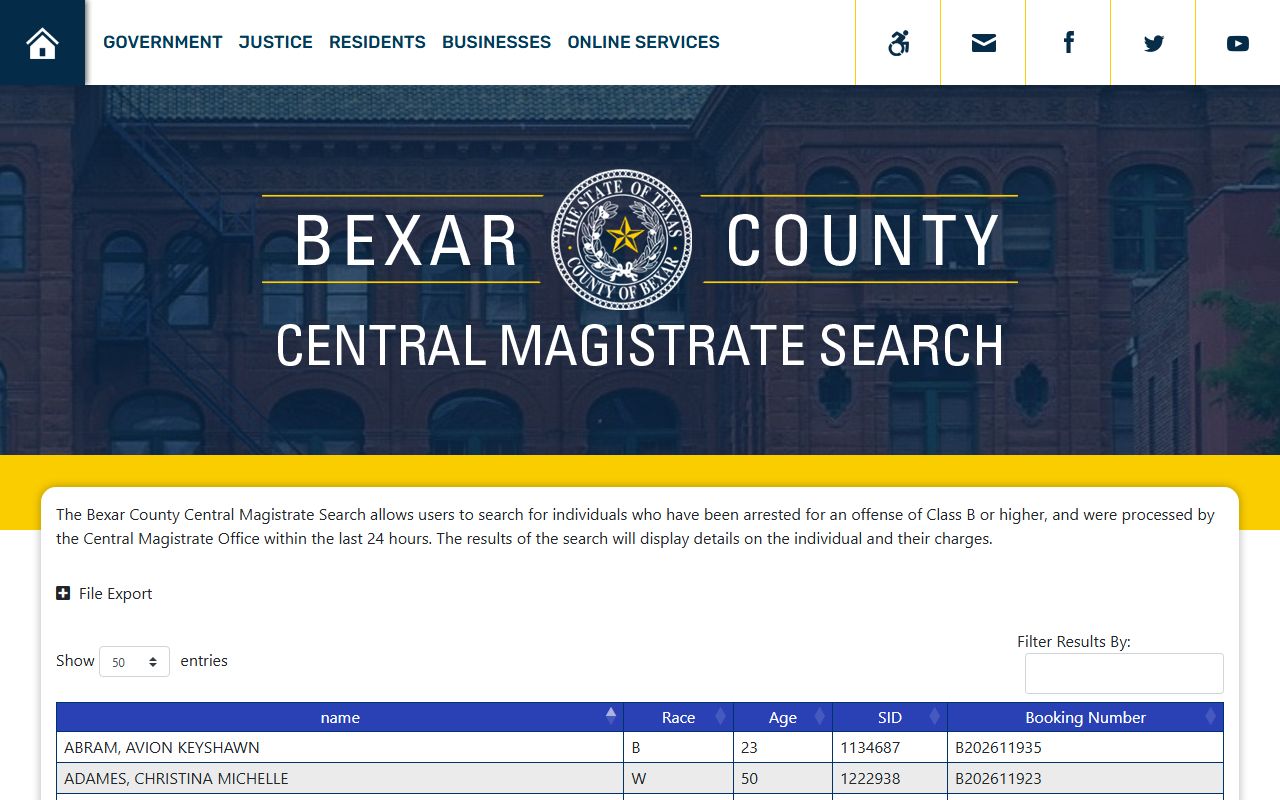 Bexar County 72 hour booking Central Magistrate search