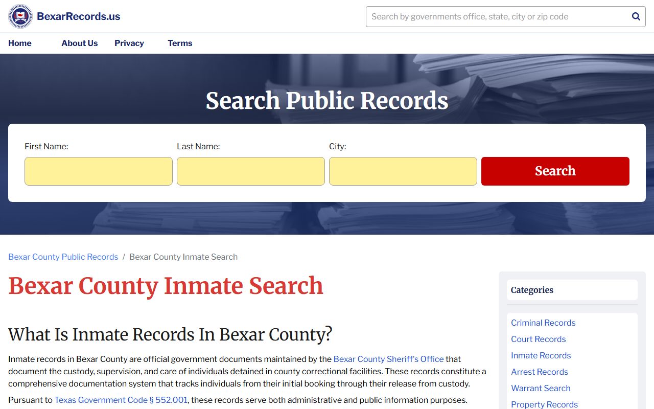 Bexar County 72 hour booking inmate records search