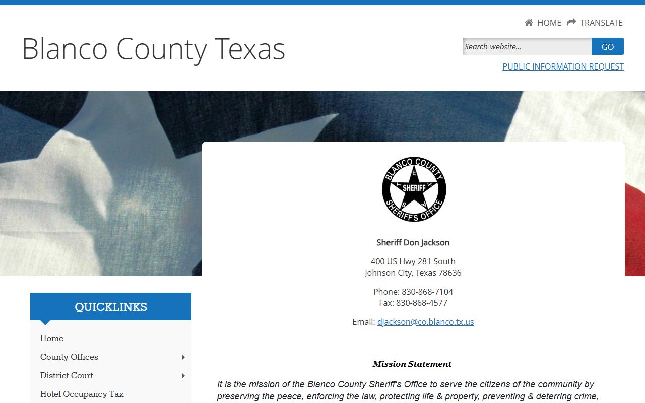 Blanco County 72 hour booking Sheriff's Office