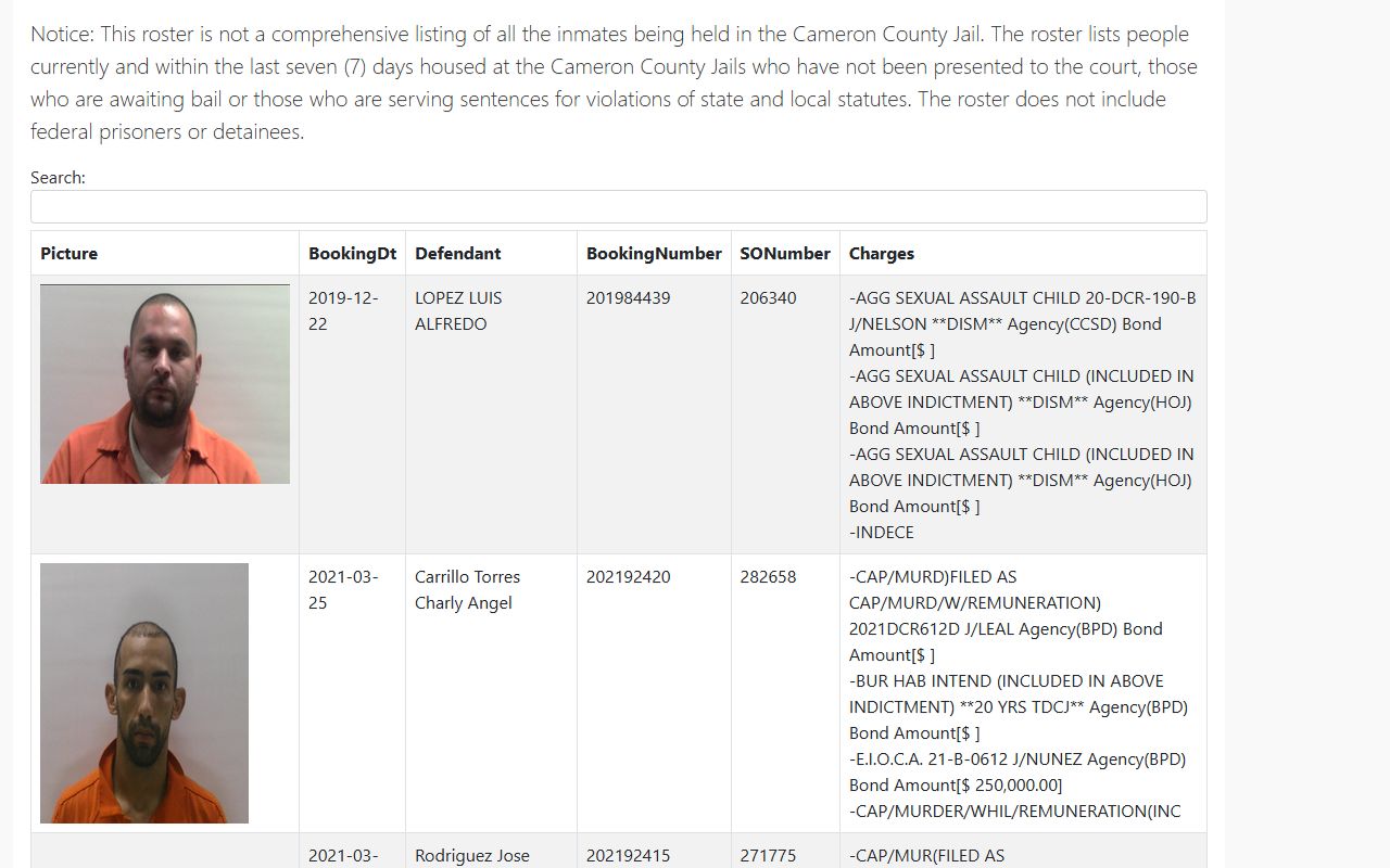 Cameron County 72 hour booking inmate list