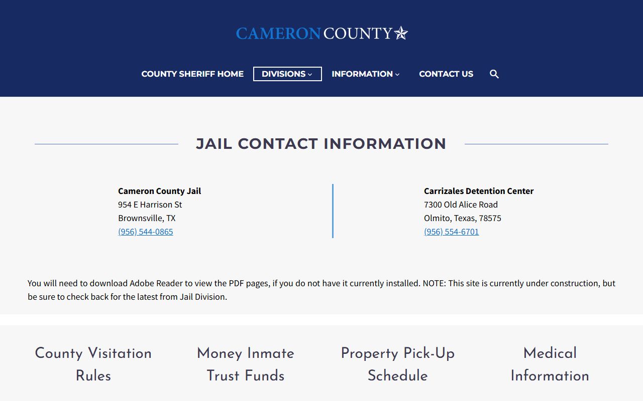 Cameron County 72 hour booking jail division