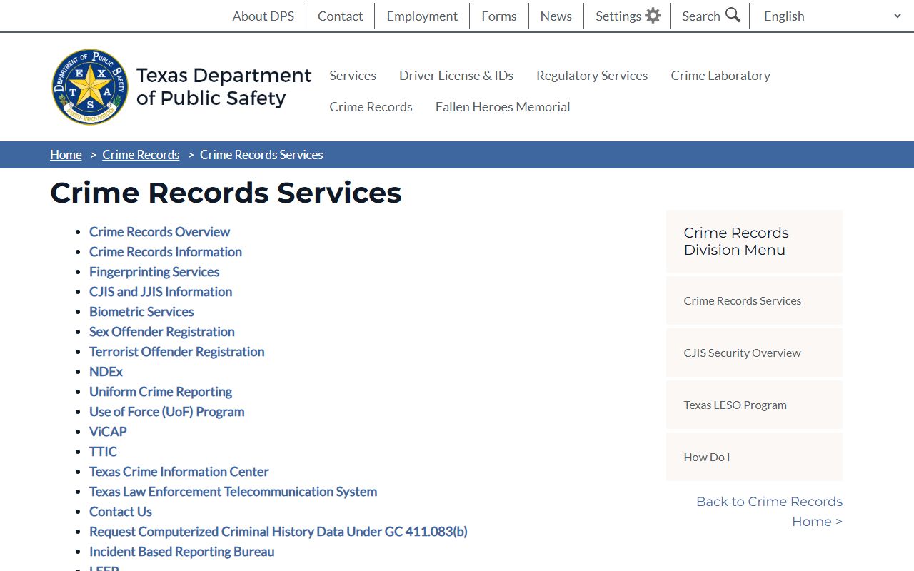 Texas DPS Criminal History Search for 72 hour booking records