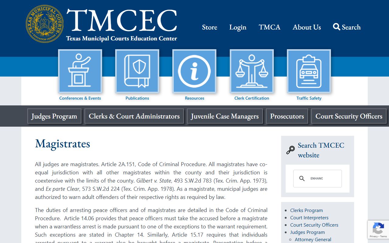 Texas Municipal Courts Education Center magistrate information
